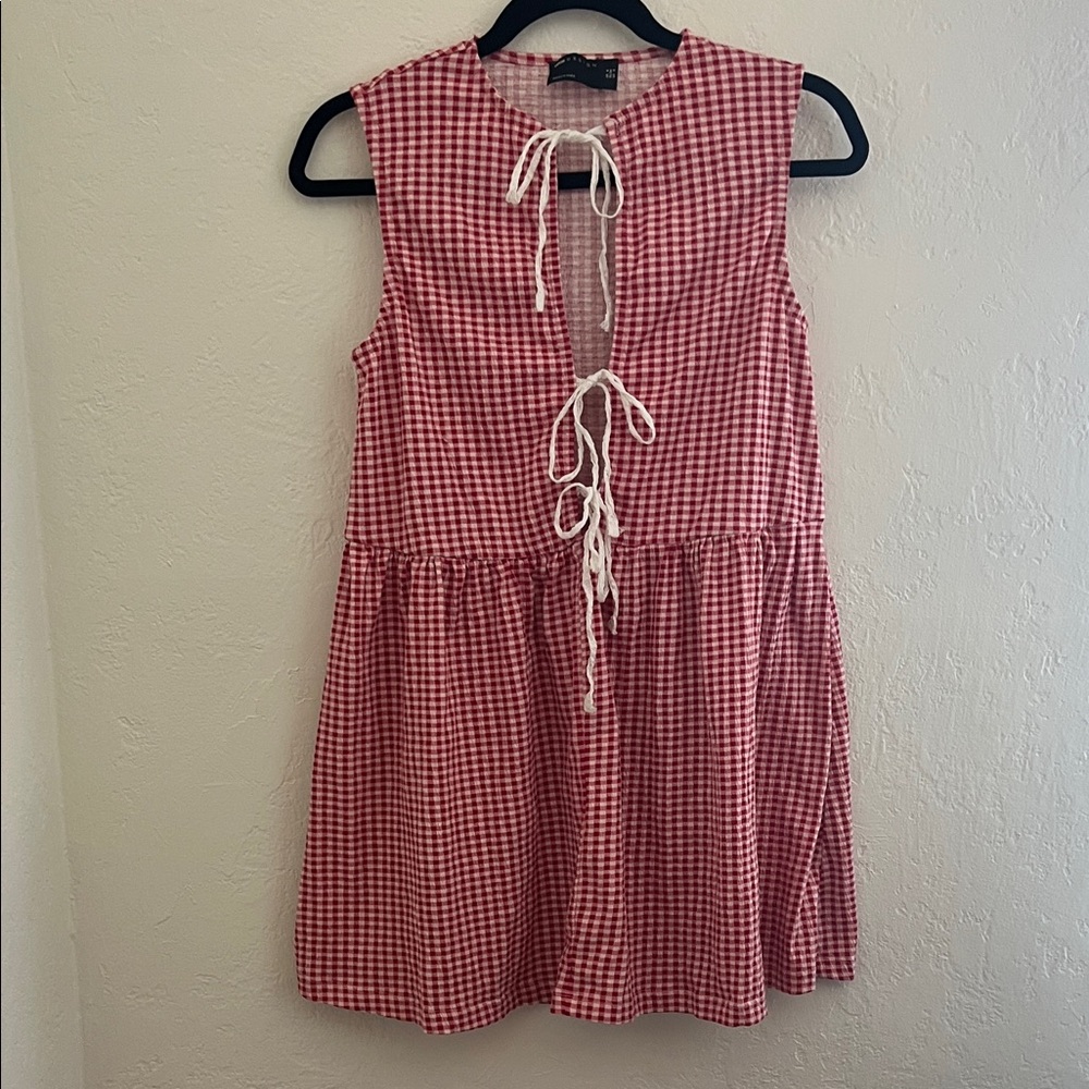 ASOS DESIGN Red Gingham Front Tie Mini Dress US 2